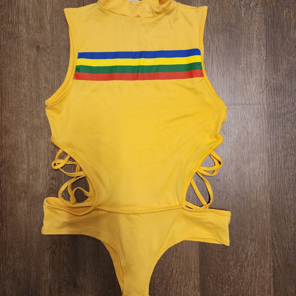 Minette Yellow Sleeveless Bodysuit with Stripes